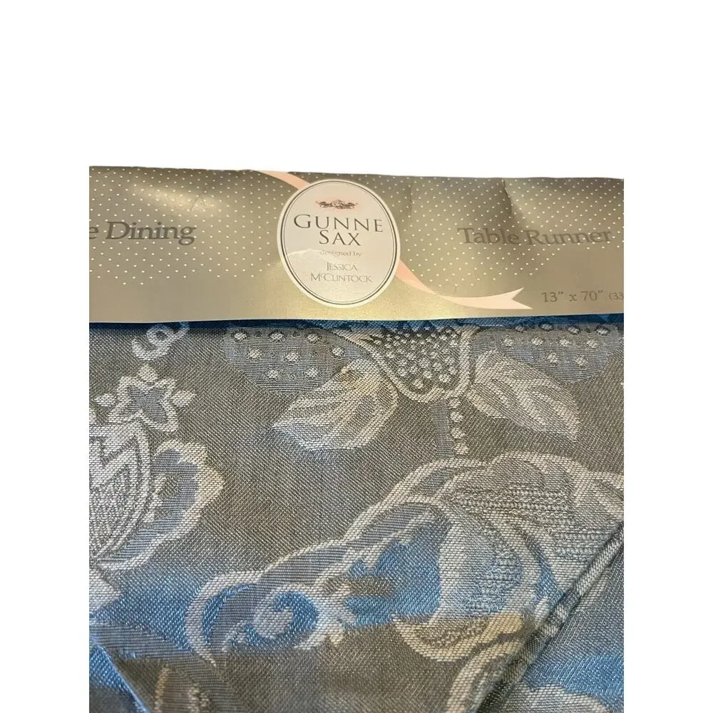 Vintage Gunne Sax Table Runner 13x70” Tassels Blue Lot Of 2 RARE McCLINTOCK
